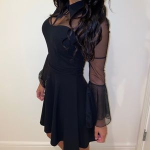 Sheer Black Skater Sheer Dress with Wide Sleeves